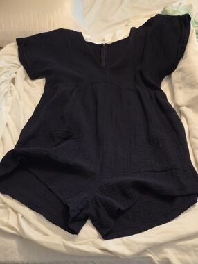 Casual Short Sleeve Black Romper